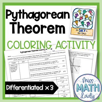Preview of 8th Grade Pythagorean Theorem Differentiated Coloring Activity for Summer