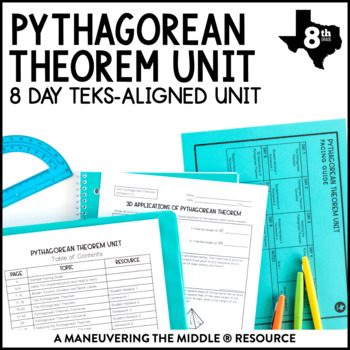 Preview of Pythagorean Theorem Unit | 8th Grade TEKS | Pythagorean Theorem Worksheets