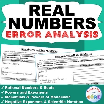 REAL NUMBERS Word Problems -  Error Analysis  (Find the Error)