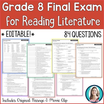 Preview of 8th Grade Reading Final Exam | Reading Literature Final Assessment for Grade 8