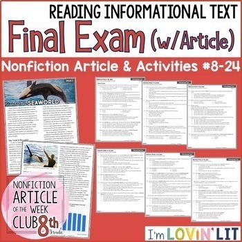Preview of 8th Grade Reading Informational Text FINAL EXAM | Article #8-24 SeaWorld Scandal