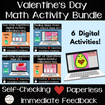 Preview of 8th Grade Review Bundle - 6 Digital Math Activities - Valentine's Day Themed