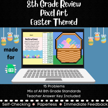 Preview of 8th Grade Review Pixel Art - Digital Math Activity - Easter Themed