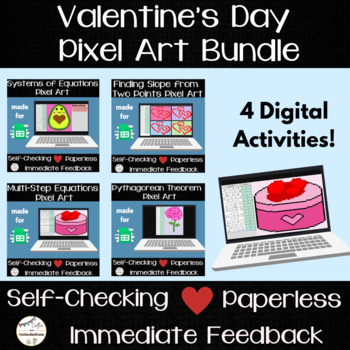 Preview of 8th Grade Review Pixel Art - Digital Math Activity - Valentine's Day Themed