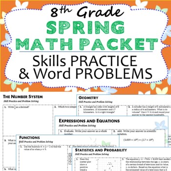 Preview of 8th Grade SPRING / APRIL MATH PACKET {Review/Assessments of Standards}