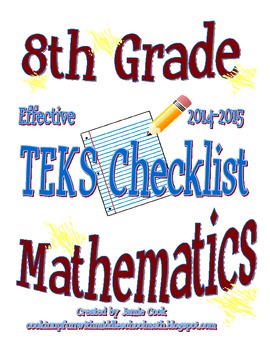 8th Grade STAAR Math TEKS Checklist (with new TEKS effective 2014-2015)