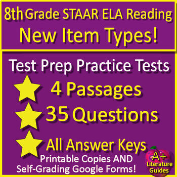 Preview of 8th Grade STAAR 2.0 Test Prep Reading Passages Practice Tests New Item Types