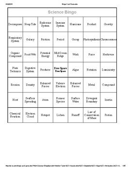 Science bingo powerpoint