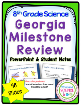 Preview of 8th Grade Science Georgia Milestone Review PowerPoint and Notes - Editable