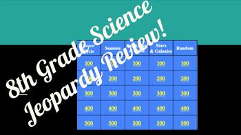 Preview of 8th Grade Science Review Jeopardy Game! (Physics, Chem, Bio, Space, etc.)