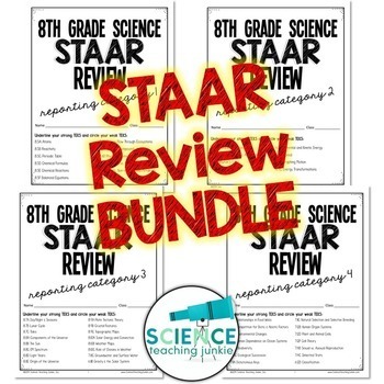 Preview of 8th Grade Science STAAR Test Prep Review BUNDLE