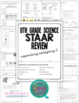Preview of 8th Grade Science STAAR Test Prep Review-Reporting Cat.2 (Force,Motion & Energy)