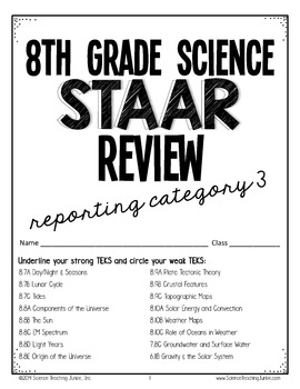 Preview of 8th Grade Science STAAR Test Prep Review- Reporting Category 3 (Earth & Space)
