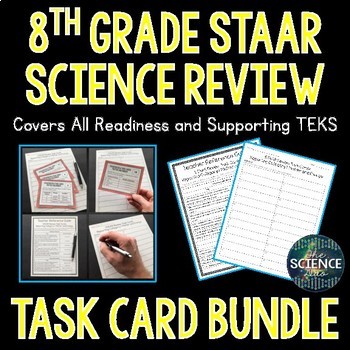 Preview of 8th Grade Science STAAR Review Task Cards Bundle