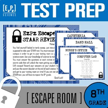 Preview of 8th Grade Science STAAR Test Escape Room | Test Prep Science Review Game