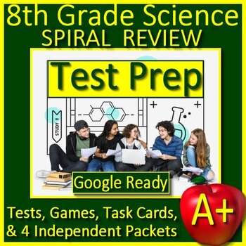 Preview of 8th Grade Science TEST PREP Bundle NGSS Units Print & SELF-GRADING GOOGLE FORMS!