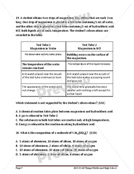 8th Grade Science – Unit 4 Test – Chemical Reactions  TpT