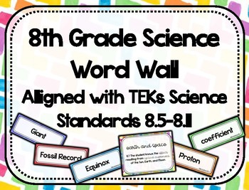 Preview of 8th Grade Science Word Wall - Watercolor - TEKs Standards