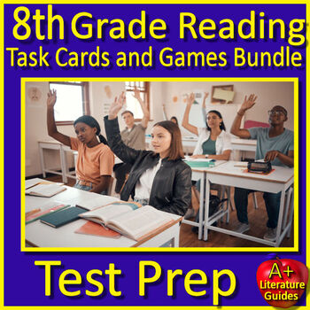 Preview of 8th Grade Reading Task Cards and Games - Spiral Review Test Prep