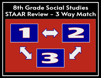 Preview of 8th Grade Social Studies STAAR Review - 3-Way Match Cards