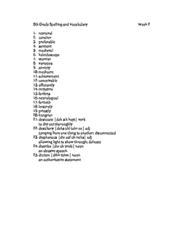 8th grade spelling and vocabulary lists by sadie kennedy tpt