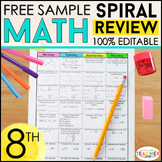 8th Grade Math Spiral Review & Quizzes | FREE