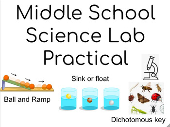 Preview of Middle School Science Lab Practical - Ball and Ramp - Sink or Float - Microscope