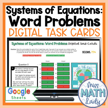 Preview of Earth Day Math Systems of Equations Word Problems Digital Activity