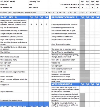 Preview of 8th Grade Technology Standards Based Report Card
