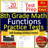 8th Grade Math Functions - Printable & SELF-GRADING GOOGLE FORMS TEST PREP!