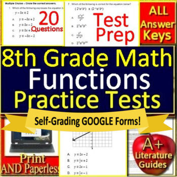 Preview of 8th Grade Math Functions - Printable & SELF-GRADING GOOGLE FORMS TEST PREP!
