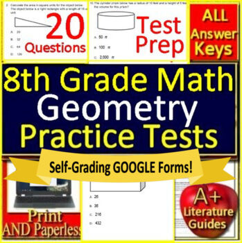 Preview of 8th Grade Math Geometry - Printable Copies & SELF-GRADING GOOGLE FORMS TEST PREP