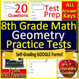 8th Grade Math Geometry - Printable Copies & SELF-GRADING 