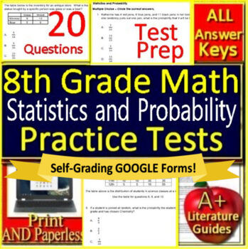 Preview of 8th Grade Math Statistics and Probability Printable & SELF-GRADING GOOGLE FORMS!