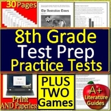 8th Grade ELA Test Prep Practice Tests and Games - Self-Grading Google Forms