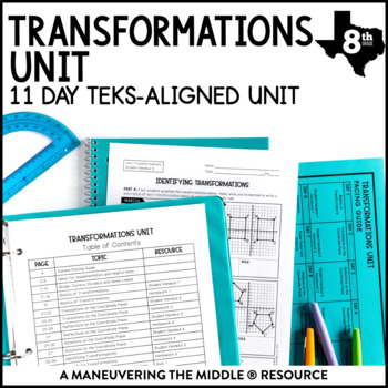 Preview of Transformations Unit | 8th Grade TEKS | Geometric Transformations Guided Notes
