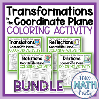 Preview of 8th Grade Transformations in the Coordinate Plane Coloring Activity Bundle