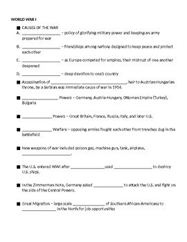 8th grade us history review notes worksheet tpt