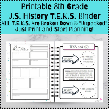 Preview of 8th Grade U.S. History TEKS Binder - Print and Go!