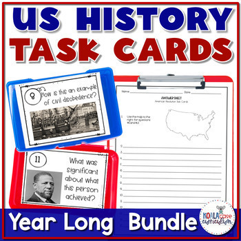 Preview of US History Task Card Bundle | Social Studies Review | Middle School History