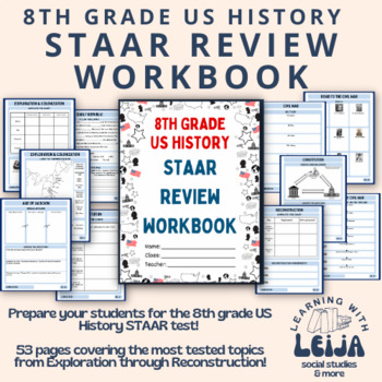 Preview of 8th Grade US History STAAR Review Workbook Packet Exploration to Reconstruction