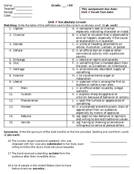 8th Grade Vocabulary Unit 2 - Learning Lesson - Fully Editable | TPT