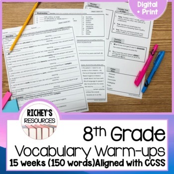 Preview of 8th Grade Vocabulary for Achievement Weekly Warm-up 1-15 Digital and Print