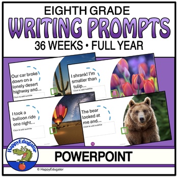 Preview of 8th Grade Weekly Writing Prompts - 36 Weeks - Full Year Editable