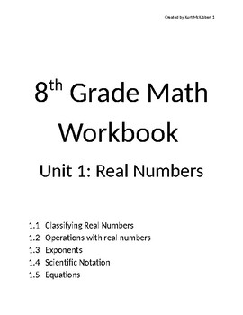 Preview of 8th Grade Workbook for Real Numbers