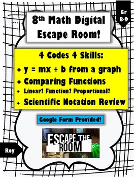 Preview of 8th Math Digital Escape Room: y = mx + b and functions