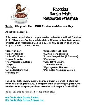 Preview of 8th Math (North Carolina) EOG Review Packet