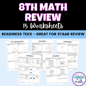 Preview of 8th Grade STAAR Review Math 15 Readiness TEKS Worksheets