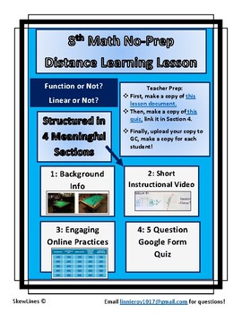 Preview of 8th Math Remote Distance Learning Lesson: Functions & Linearity