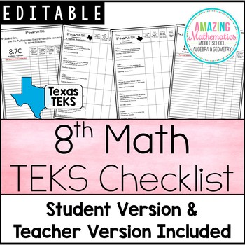 Preview of 8th Math TEKS Checklist - "I Can"